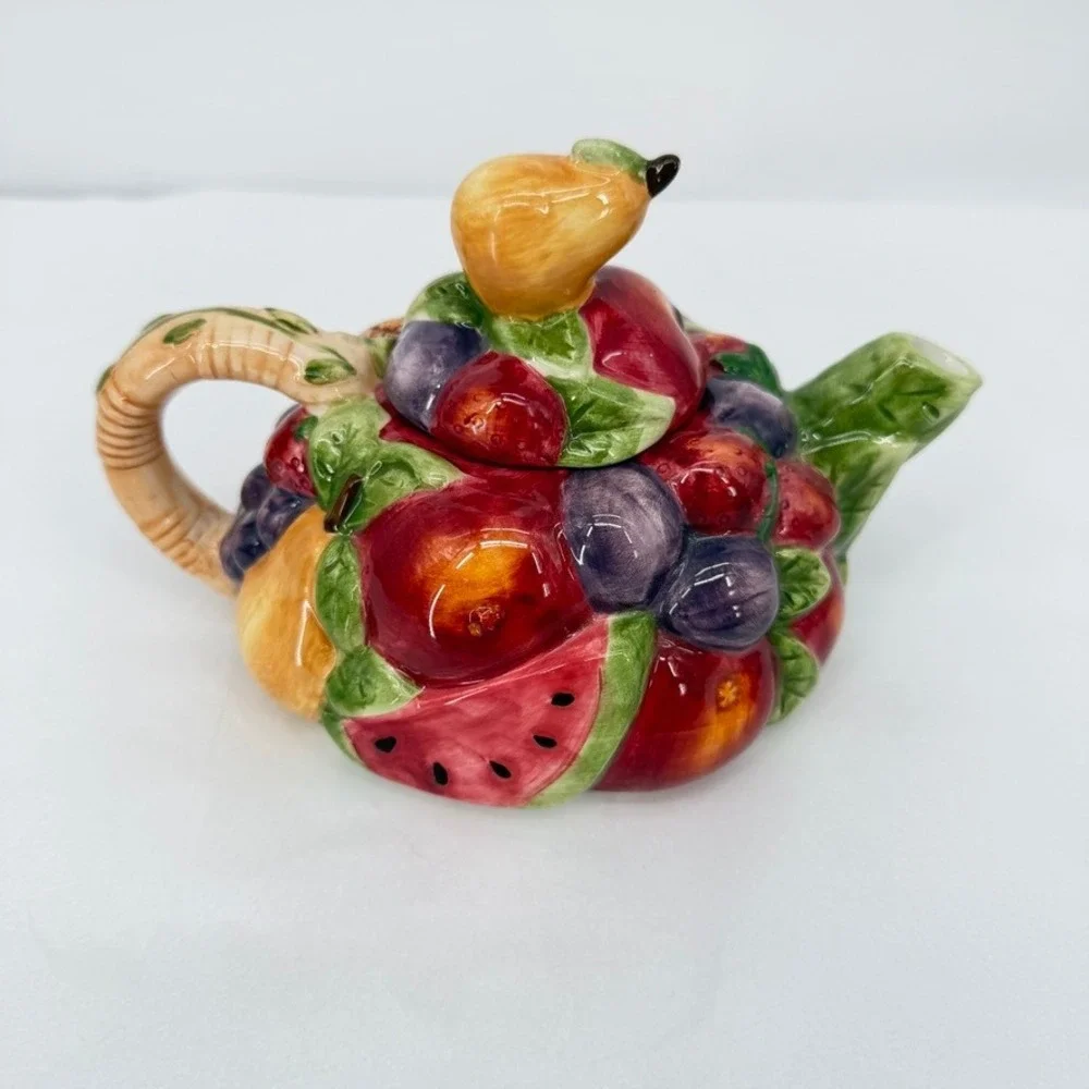 Susan Winget JCPenney Fruit Teapot Colorful Cottagecore Maximal‎ Ceramic Decor
